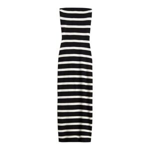 H&M Ribbed Striped Tube Black White Maxi Dress Size XXL